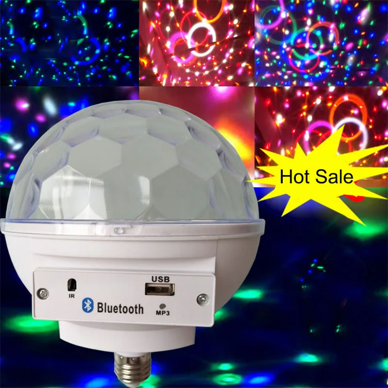 Умная Светодиодная лампа E27 RGB лампада Bluetooth диско шар сценический свет Музыка