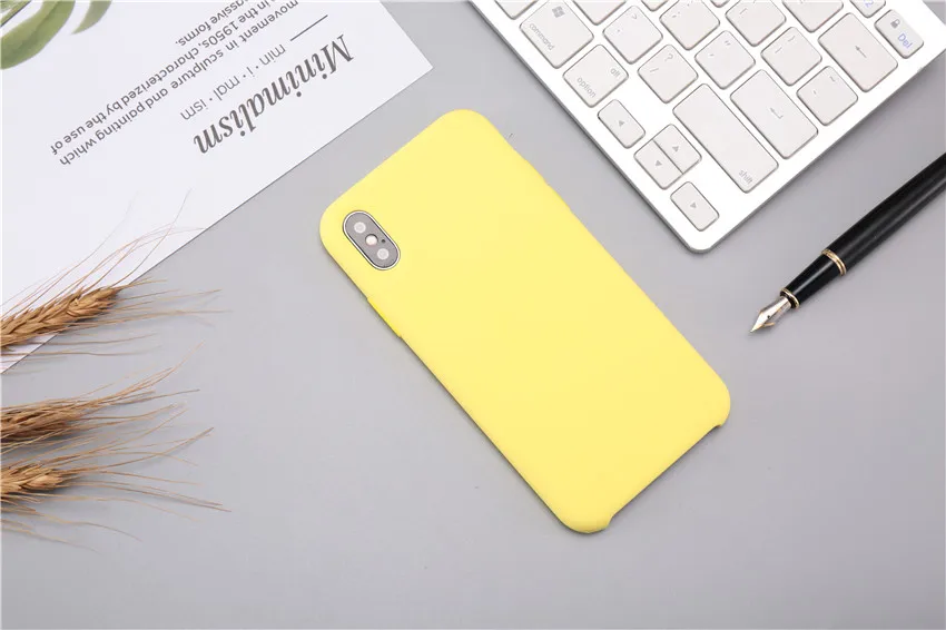 Настоящий жидкий силиконовый чехол для телефона для Apple Iphone X Xs роскошный мягкий защитный чехол из микрофибры для Iphone 8 7 6 6s Plus - Цвет: yellow