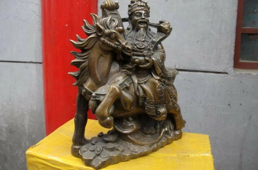 China Fengshui old Bronze treasure bowl Wealth God On Horse Mammon Buddha statue | Дом и сад