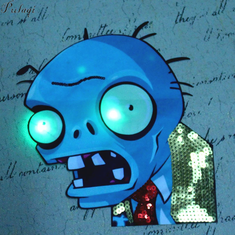 Pulaqi Zombies светодиодный патч с блестками на одежду DIY Вышитые нашивки для одежды шитье на Caroon Нашивки симпатичные Значки для детей