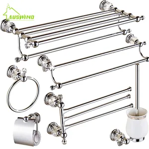 Роскошная вешалка для полотенец, настенный набор аксессуаров для ванной комнаты, наборы из кристаллов и латуни, хромированный держатель для туалетной щетки