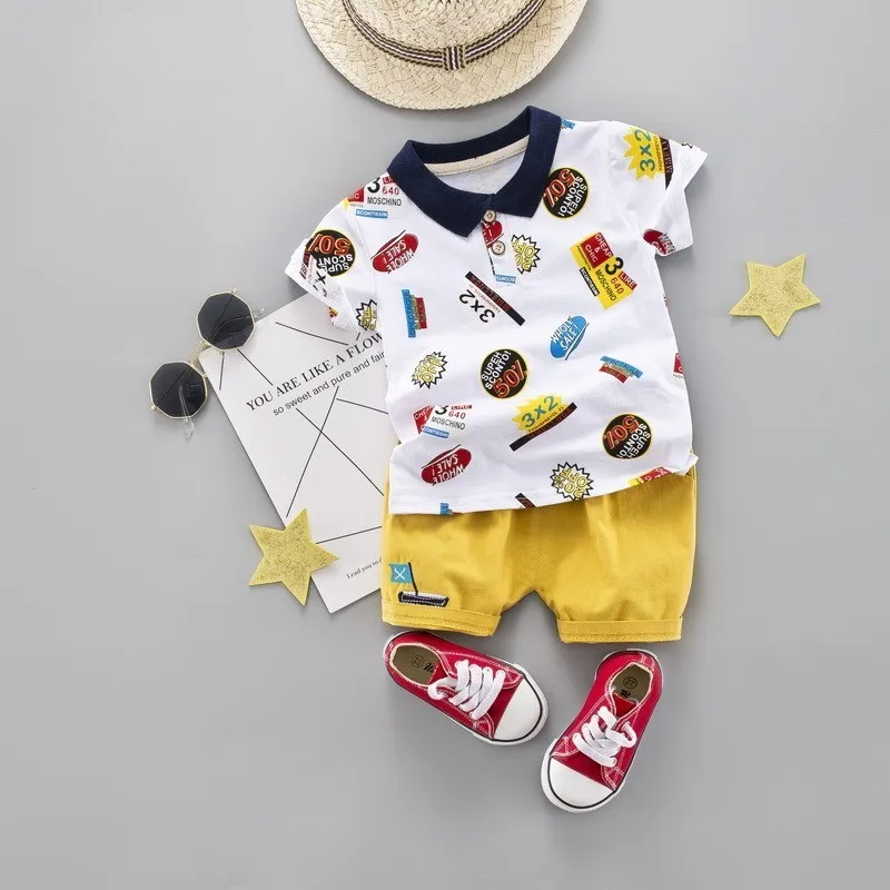 AiLe Rabbit 2019 summer new Korean version of the tide sports boy shirt set baby foreign short sleeve two-piece k1 |