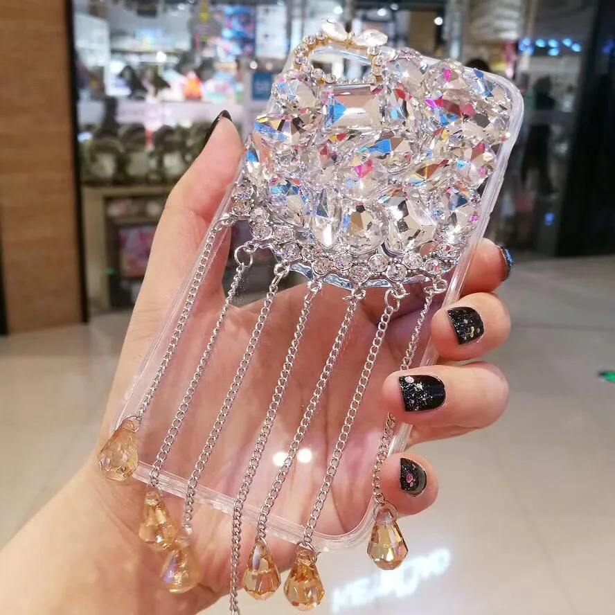 Новый дамский Стиль 3D горный хрусталь блестящая кисточка кулон чехол для