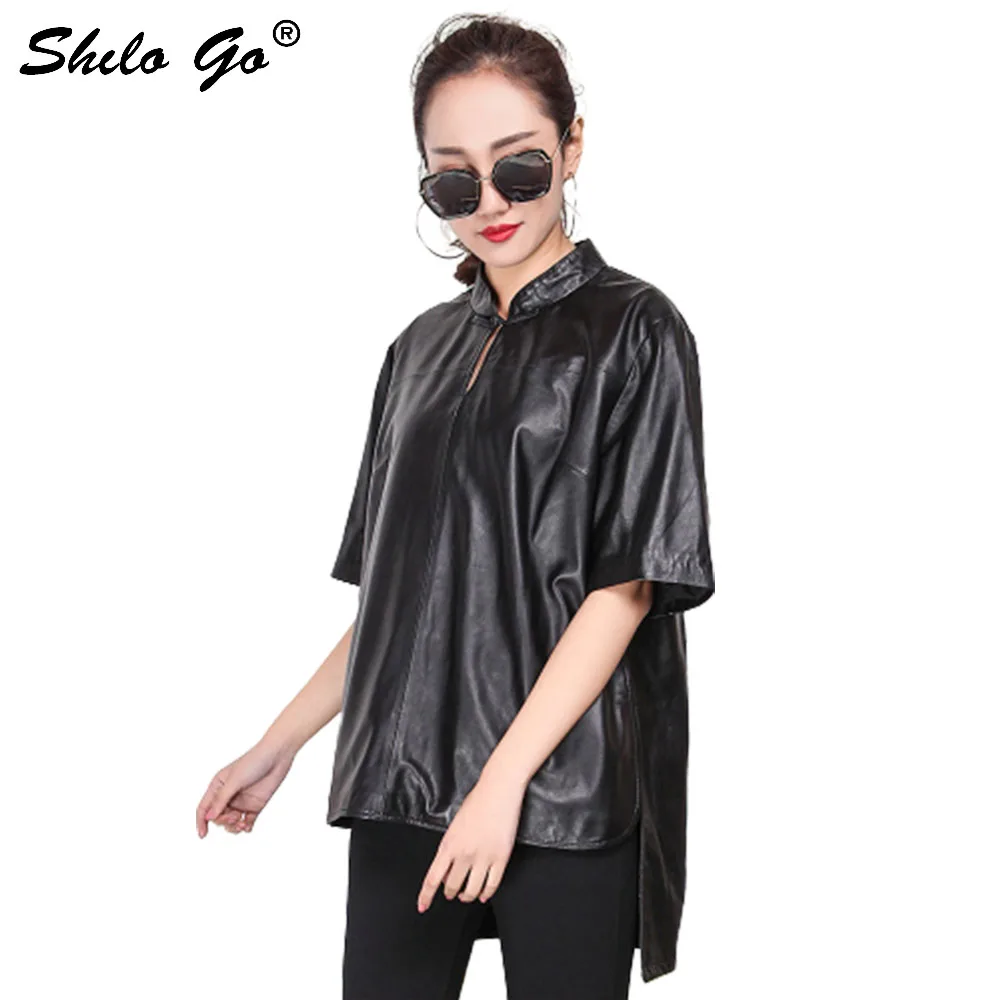 Шило GO кожаная блузка женская летняя мода Овчина натуральная кожа воротник