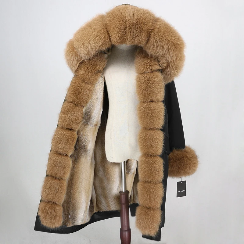 OFTBUY Водонепроницаемая парка X-long натуральное меховое пальто зимняя куртка женская натуральный Лисий мех воротник капюшон Подкладка из натурального кроличьего меха уличная одежда