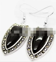 hot sell noble hot sell new wb003 black stone silver dangle ss earrings w hematite