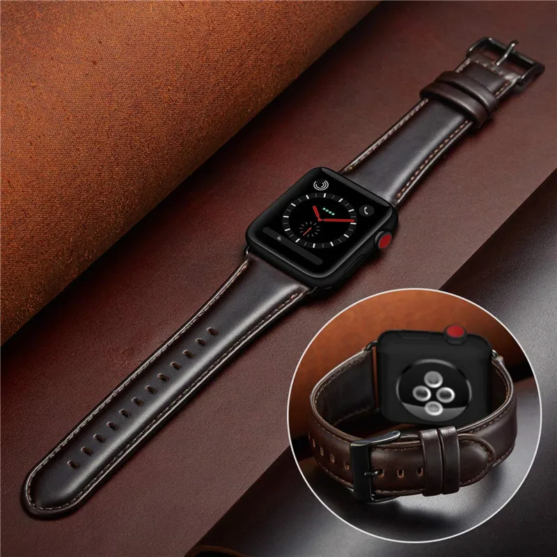 Ремешок из натуральной кожи для Apple Watch Series 4 браслет Iwatch series 3 2 1 38 мм 40 мужчин и