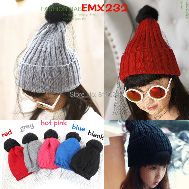2014 Новое поступление вуаль зима марли вязаная шапка Обувь для девочек шапочка