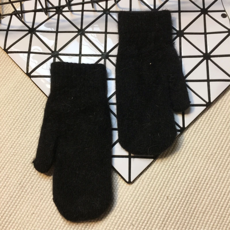 Diy зимние перчатки женские мягкие шерстяные кроличья шерсть теплые вязаные перчатки теплые для девочек яркие цвета варежки удобные