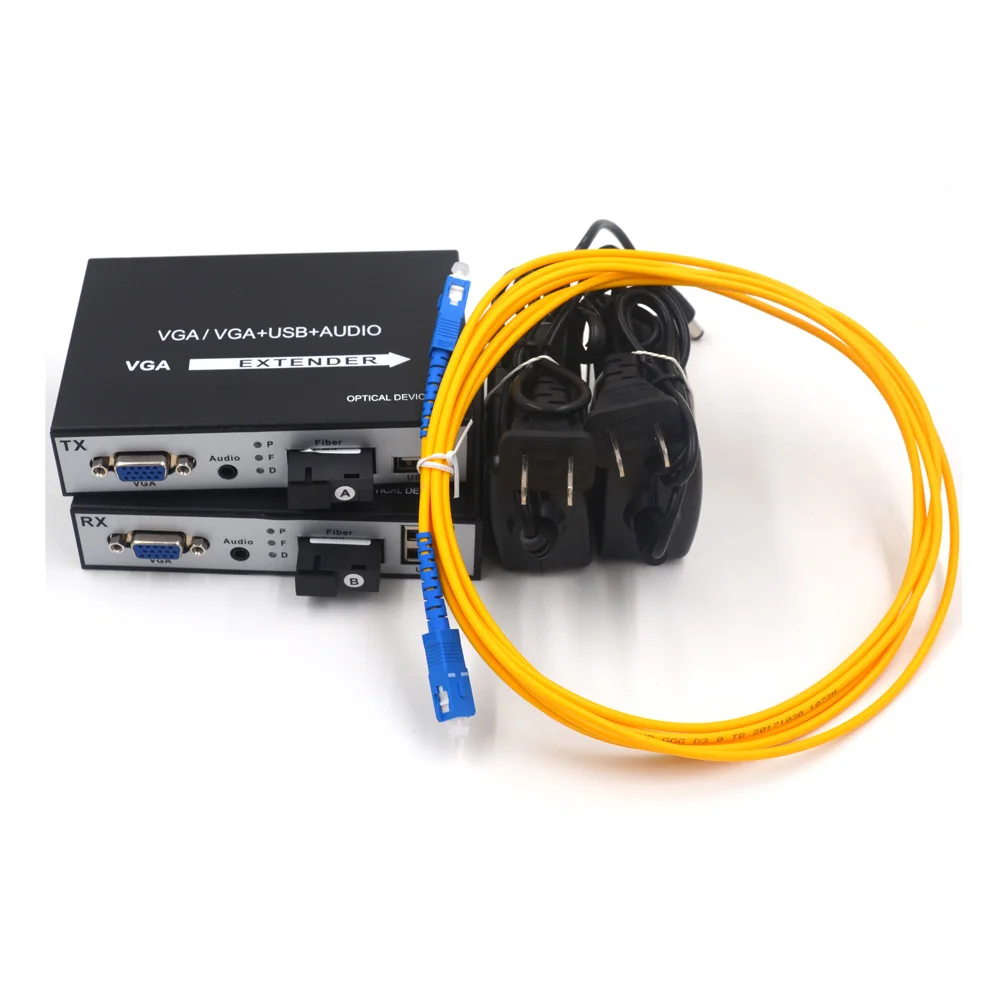 Высокое качество 1080P VGA расширители VGA к оптоволоконным медиаконвертерам с KVM USB и стерео 3,5 мм аудио-SC одномодовый 20 км