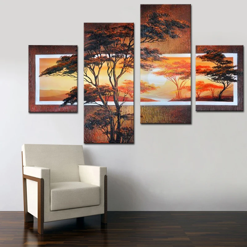 Modern Exquisite Decorative Pictures for Wall Hand Painted Oil Paintings Art and Craft Bedroom Decor Marvelous 4 Pieces Set | Дом и сад