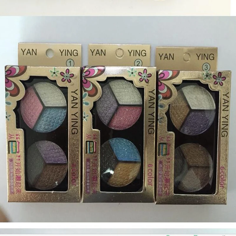 2019 new 6-color 3D shine eye shadow earth shiny pearl light makeup disk bare lasting water with brushE5 |