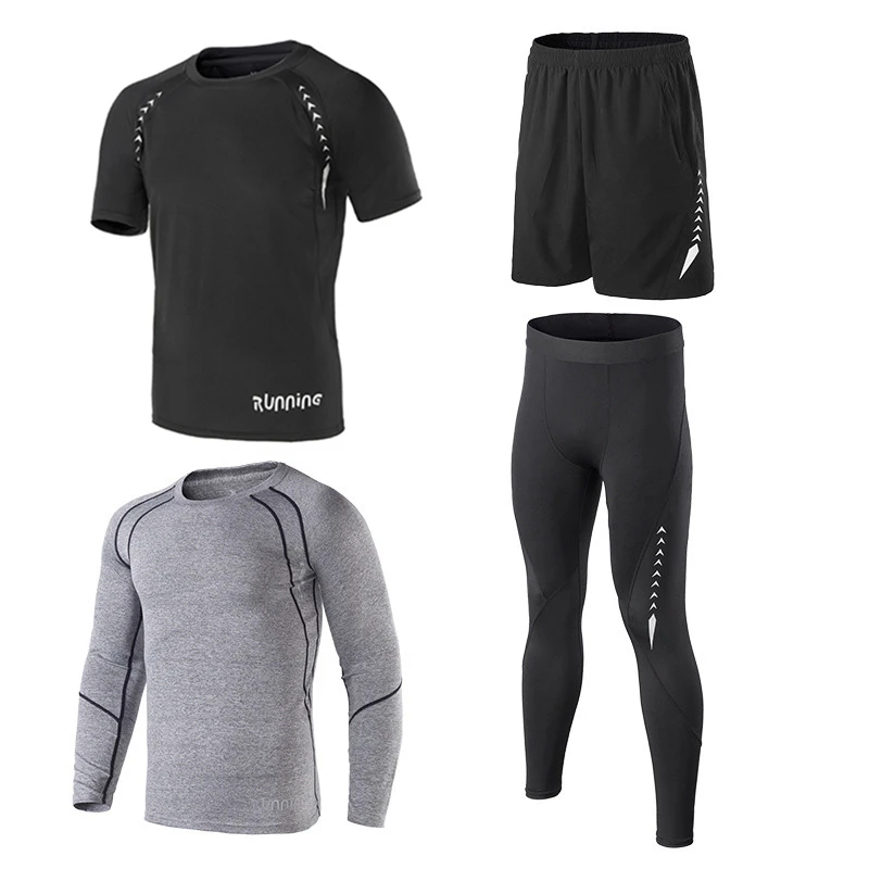 4pcs gray set Новинка; Детские комплекты для бега; Молодежный Спортивный комплект для баскетбола, спортзала; одежда для фитнеса; шорты; теннисные рубашки; леггинсы; куртки; костюм; футболка; одежда - Цвет: 4pcs gray set