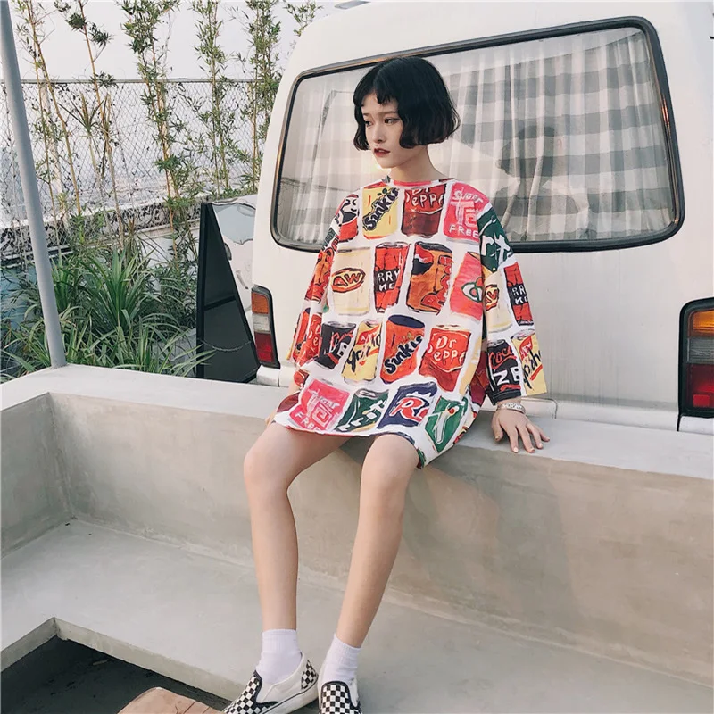 Гц 2018 Tumblr Harajuku футболка женские панк Cola печати плюс размер хип хоп летние топы