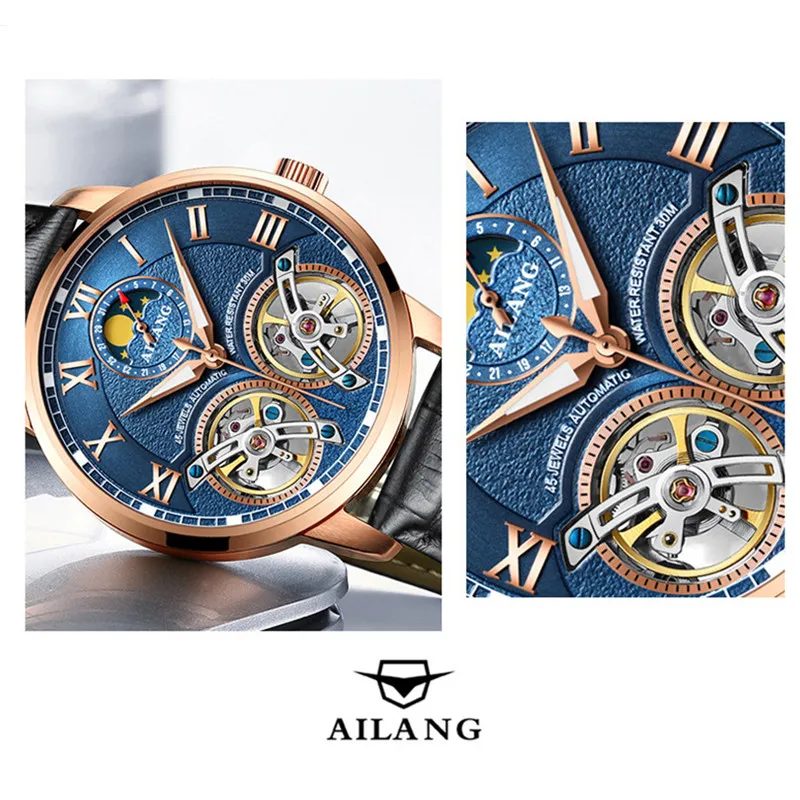 

AILANG Automatic Mechanical Watch Men Wristwatch Clock Double Tourbillon Sports Watches Men Waterproof Sapphire Crystal Reloj
