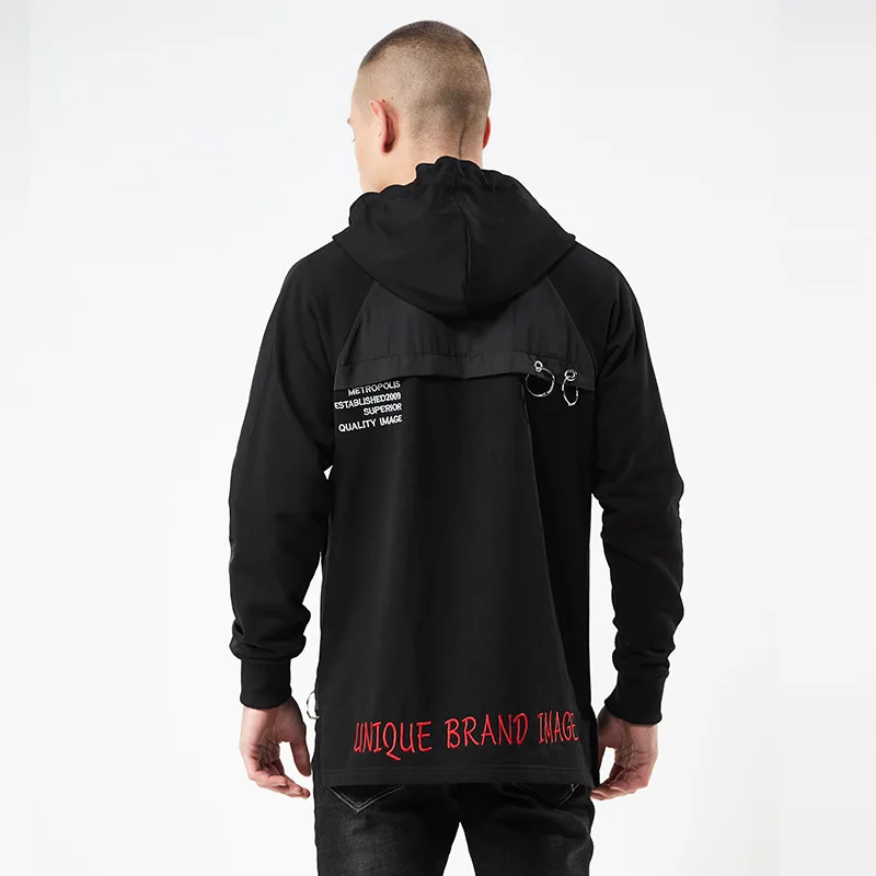 NXH 2019 new men sport long sleeve hoodie top with letters embroidery casual sweatershirt Cotton hip hop mens hoodies Black dark | Мужская