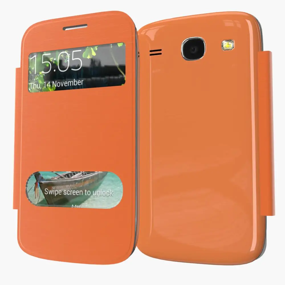 Кожаный чехол с откидной крышкой и открытым окошком для Samsung Galaxy Core i8262 i8260 8260|case