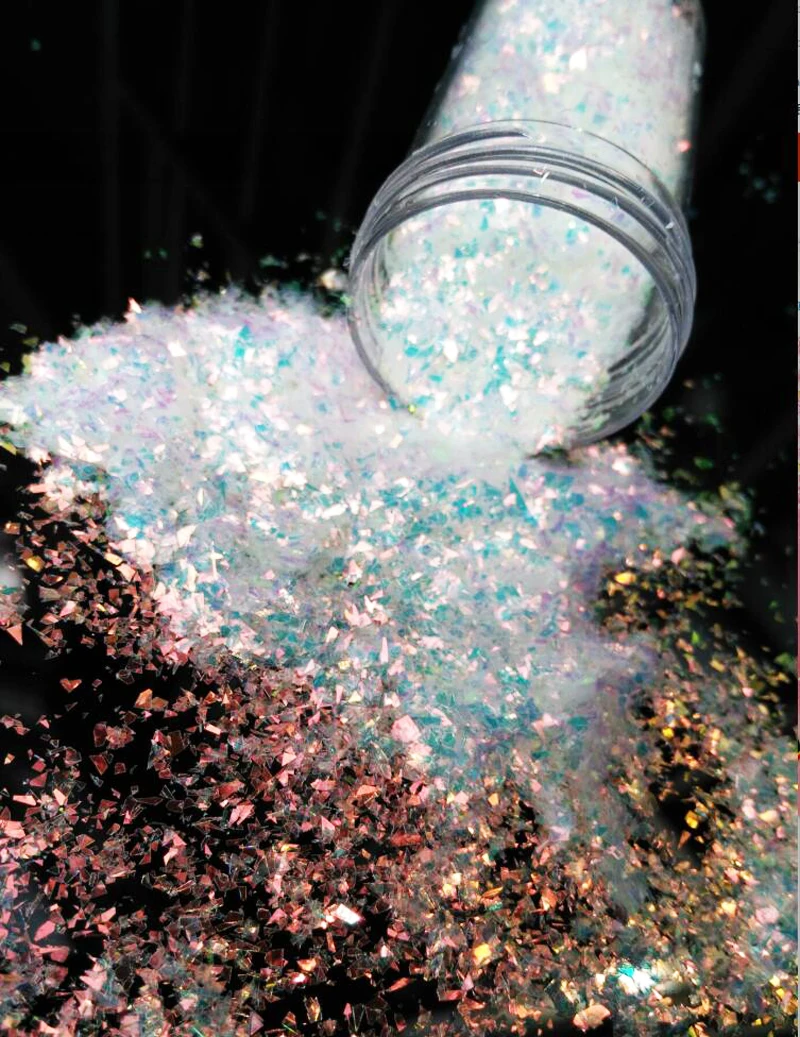 50g in 1 Fluorescent Glass Paper Clear Pink/Green Nail Snow Flakes Irregular Cut Paillette Nail Art Sequin,Broken Glass flakes
