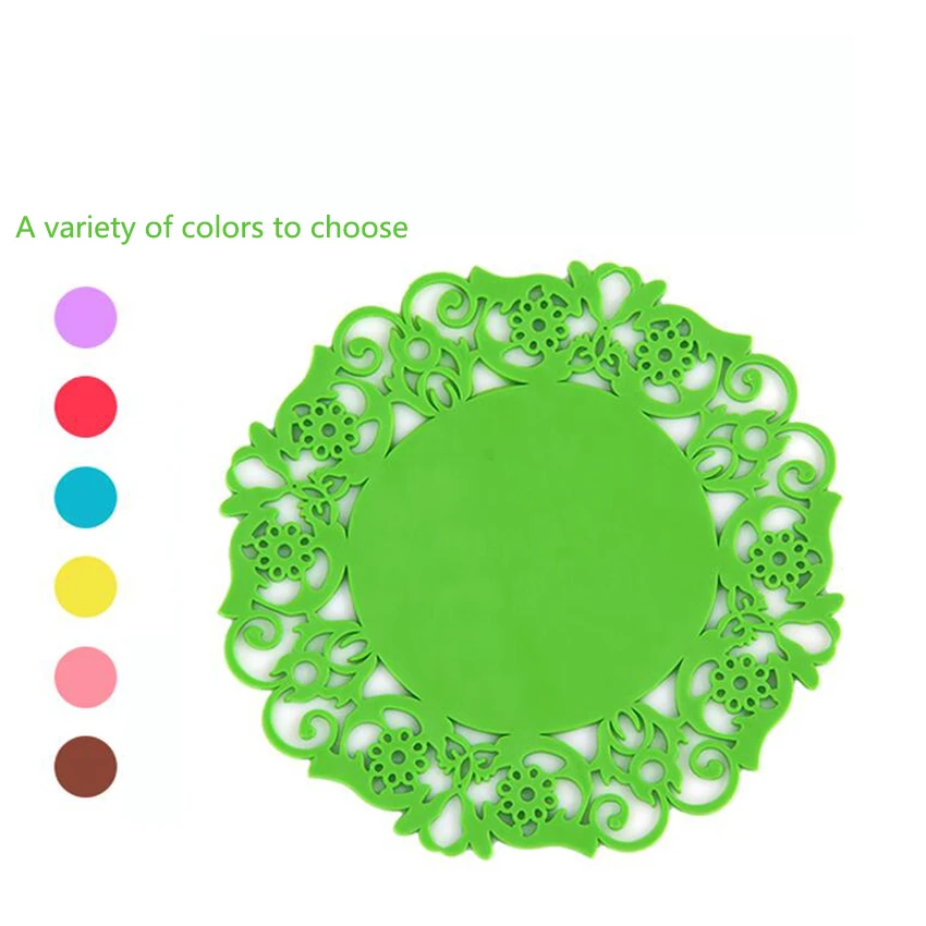 1pc Colorful Lace Flower Hollow Design Round Silicone Table Heat Resistant Mat Cup Coffee Coaster Cushion Placemat Pad 20x20cm | Дом и сад