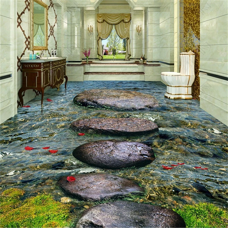 beibehang wallpapers for living room Vinyl wall Custom large stream river water stone bathroom 3D floor papers home decor | Обустройство