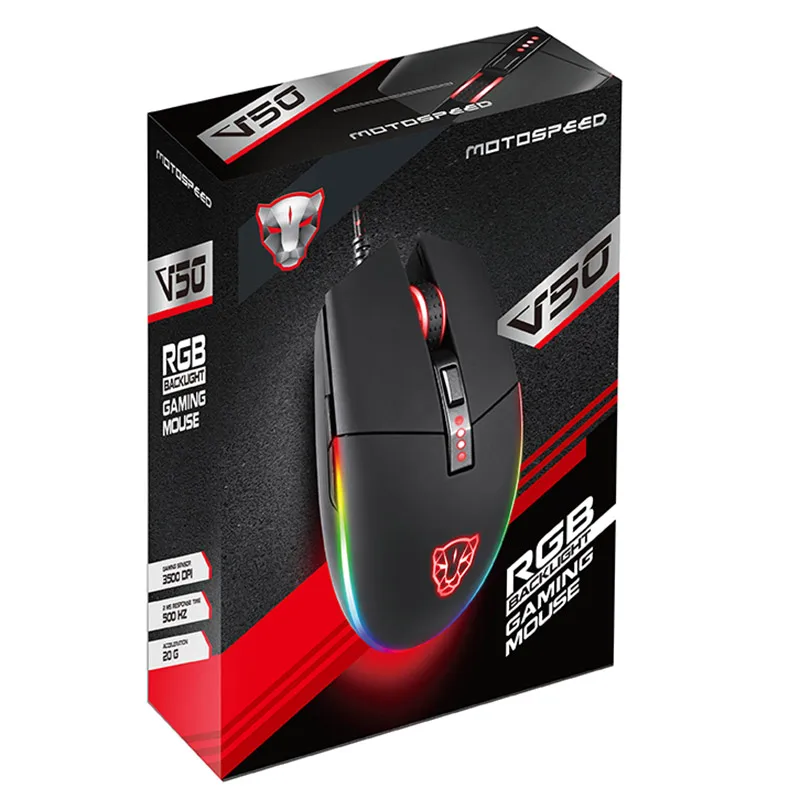 Motospeed V50 RGB макро Программирование 4000 dpi игровая геймерская мышь USB компьютерная Wried оптическая мышь с подсветкой дышит светодиодный для ПК игры