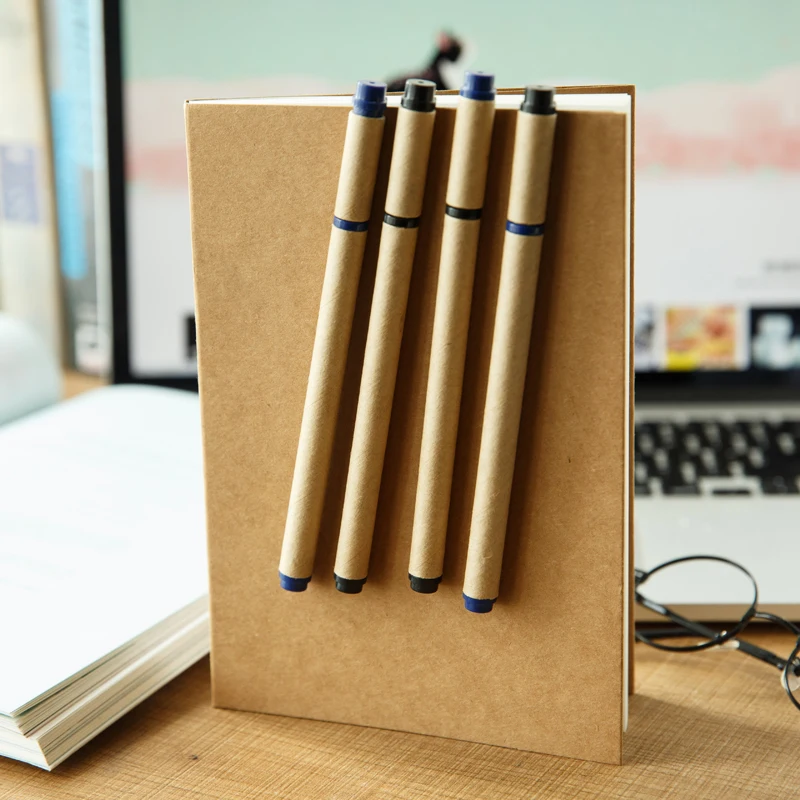Jianwu 4 шт. 0.5 мм Muji стиль крафт бумага окружающей гелевая ручка нейтральной черные