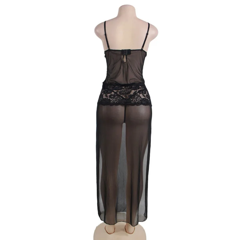 

Sexy Lingerie Babydoll Dress Erotic Long Night Gown Women Transparent Lace Nightwear Sheer Mesh Sleepwear