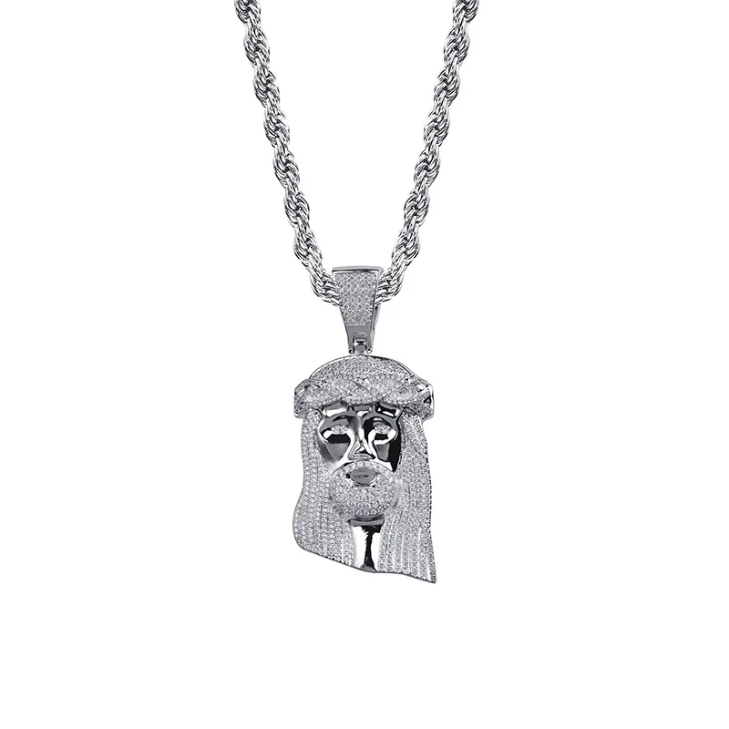 Хип-хоп AAA циркониевый камень cz вымощенный Bling Iced Out большой кусок Иисуса Подвески ожерелье для мужчин раппер ювелирные изделия золото серебро - Окраска металла: silver