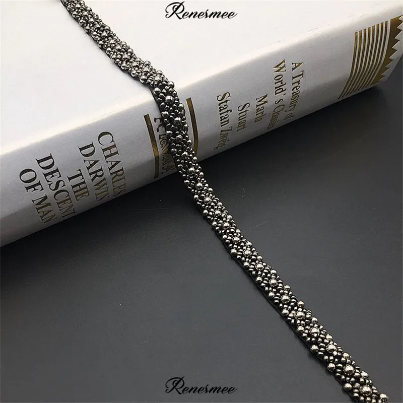 4 м/лот черная слоновая кость винтажная сетка с вышитыми тяжелыми цветами