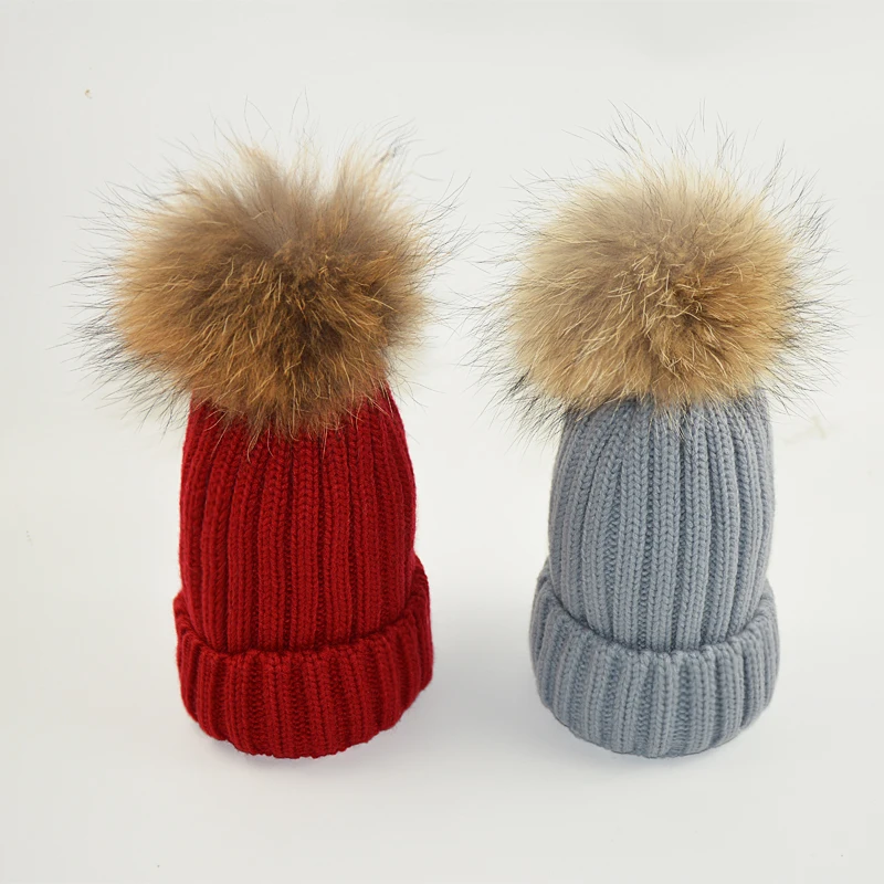 Женская вязаная шапка с помпоном из натурального меха норки зимние толстые