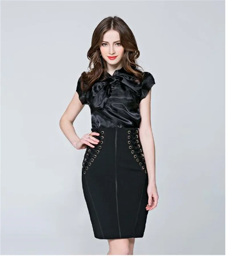 Блузка женская белая черная с коротким рукавом и бантом|shirt big|lolita shirttop elegant |