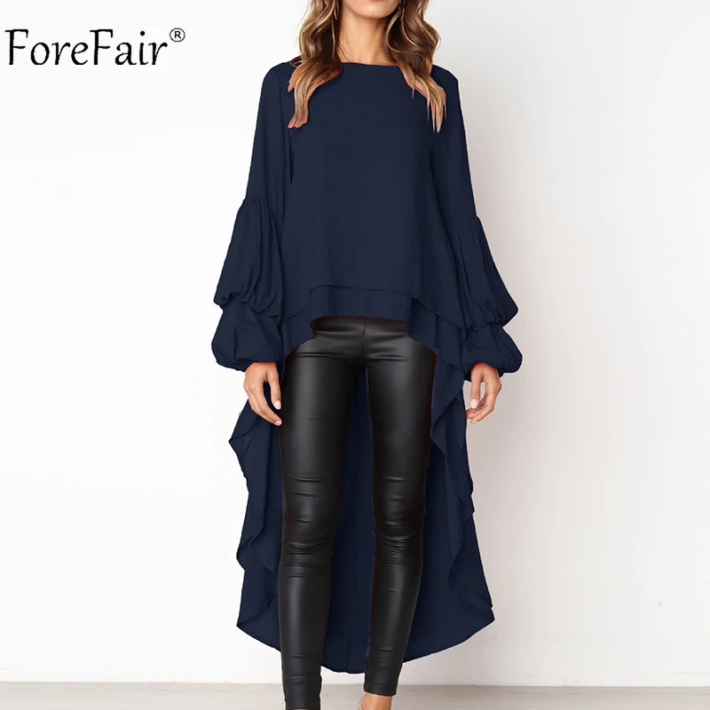Forefair размера плюс шифоновая блузка рубашка женская Повседневная Элегантная двухслойная Длинная блузка с длинным рукавом