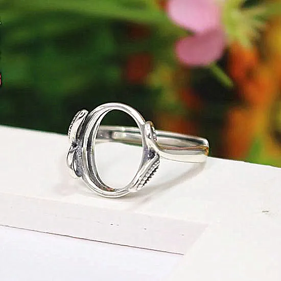 925 Sterling Silver 11x13mm Oval Cabochon Semi Mount Ring Setting Art Deco Retro Engagement Wedding Fine Jewelry | Украшения и