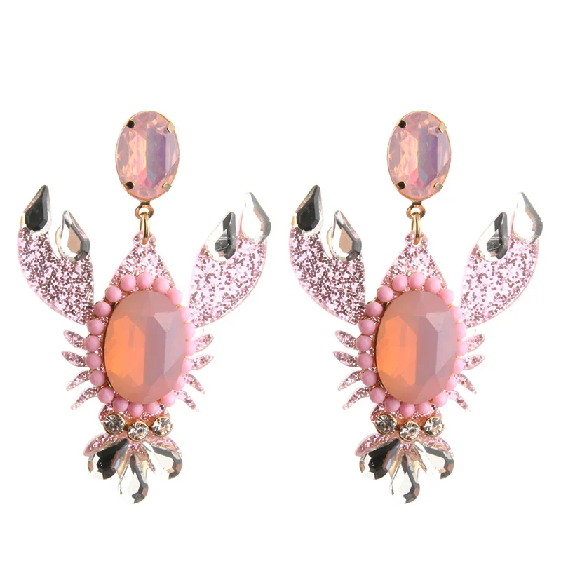 Женские полимерные серьги NeeFu крупные в виде лобстеров с кристаллами длинные