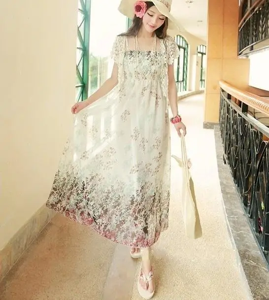 Summer New Bohemian Women Chiffon Floral Dress Off The Shoulder Long Beach AMY | Женская одежда