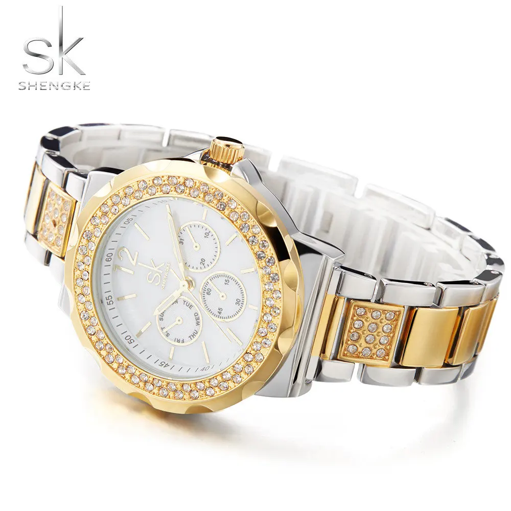 Shengke бренд женские часы Стразы корпус поверхность леди наручные Montre Femme золото