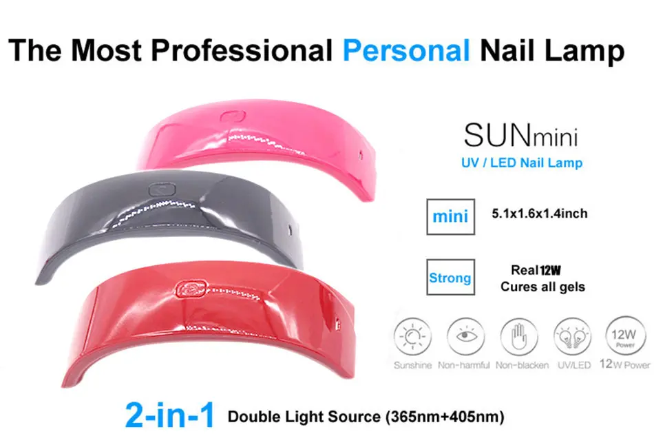 SUNmini 12 Вт УФ-светодиодная лампа для сушки ногтей УФ-светодиодный светильник для ногтей гель-отверждение УФ-Гель-лак инструмент для дизайна ногтей