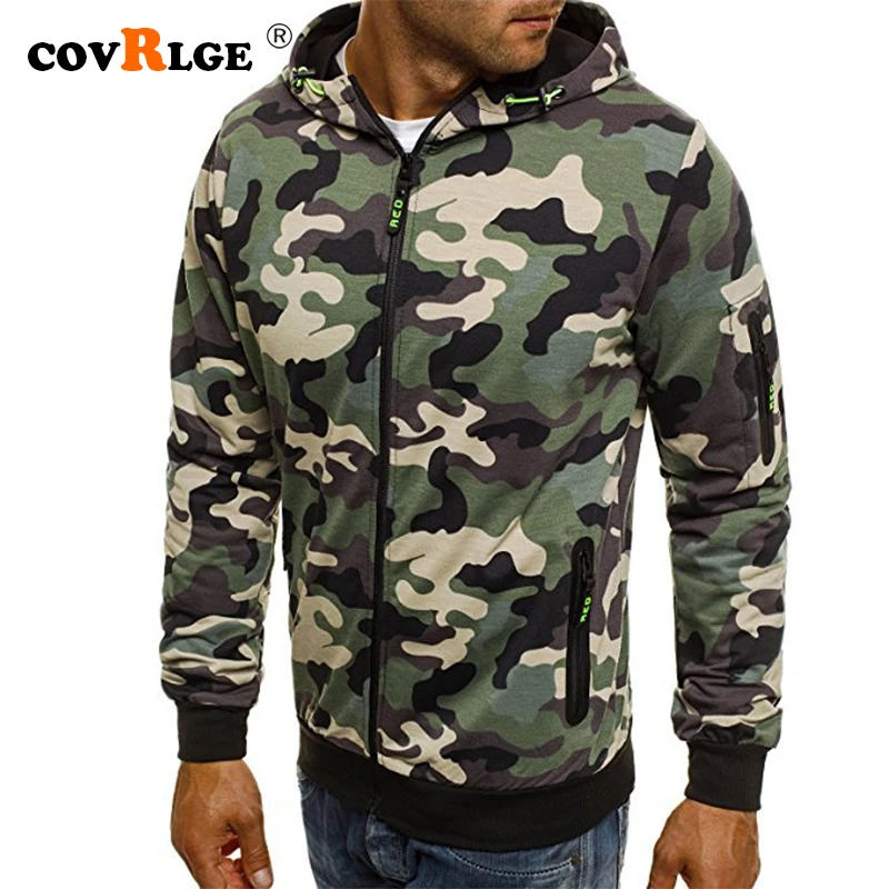 

Covrlge Men's Zipper Hoodie 2019 New Autumn Camouflage Sweatshirts Hoody Casual Fashion Solid Streetwear Homme Hoodies MWW169