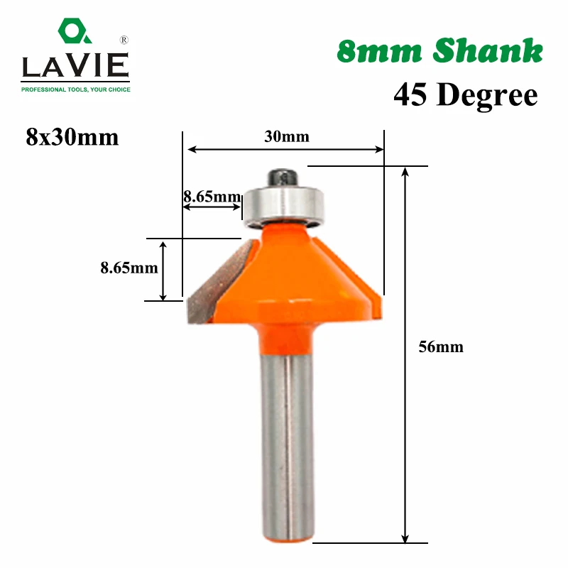 8x30mm LA VIE 1 шт. 8 мм хвостовик 45 градусов фаска край формирующий маршрутизатор бит коническая заподлицо отделка бит Деревообработка резцы для фрезы MC02021 - Длина режущей кромки: 8x30mm