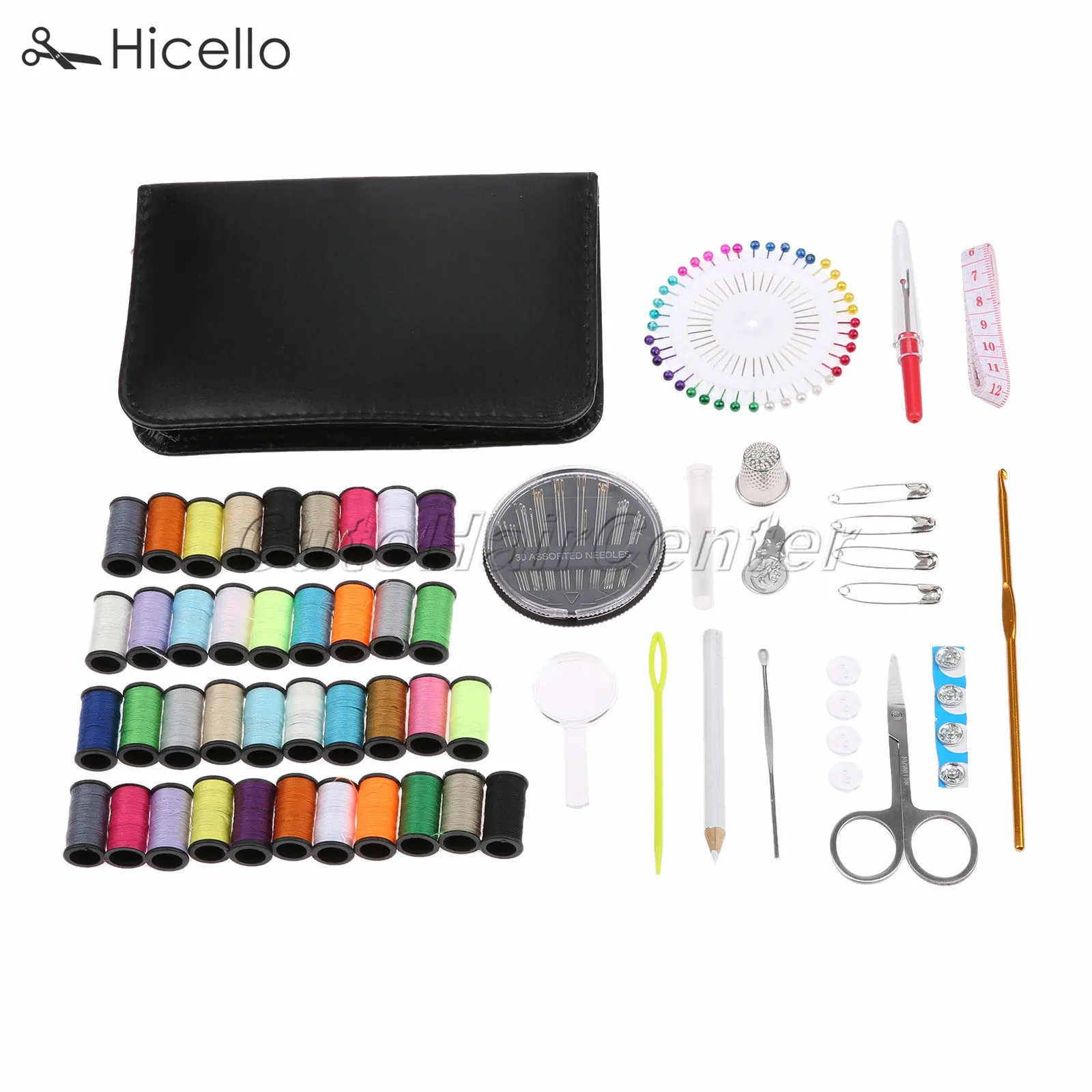 134 шт. швейный набор случае нитки ножницы иглы контакты пуговицы наперсток ручка