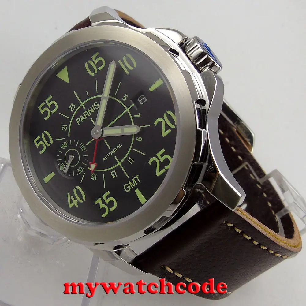 44 мм Parnis черный циферблат красный GMT сапфировое стекло ST автоматические мужские