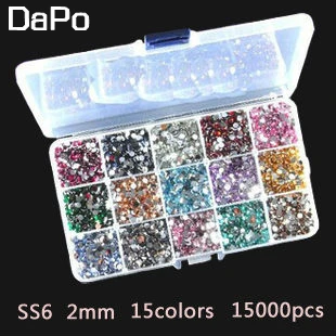 Разноцветные стразы 15000 шт. 2 мм для дизайна ногтей 1000 шт./цвет 15 цветов дают слотов