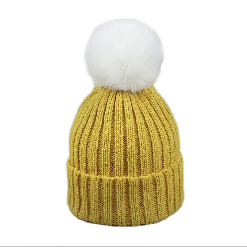 F Меховая шапка с помпоном, зимняя шапка для мужчин, Skullies Beanies, женская теплая шапка, эластичная вязаная шапка, детские меховые шапки с помпонами для девочек и мальчиков - Цвет: F