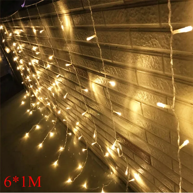 Сосулька 240Led 6*1 м Шторы Фея светильник Рождественский украшение для свадьбы дома
