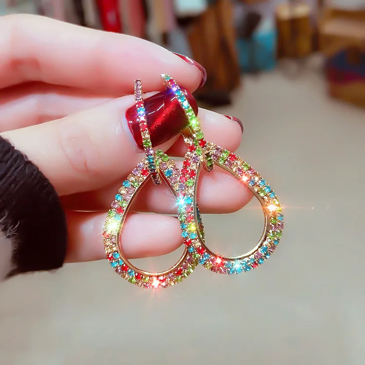Горячая мода классические ювелирные изделия хрустальные серьги круглые высококачественные серьги на свадебную вечеринку для женщин без минимального заказа - Окраска металла: colour gold
