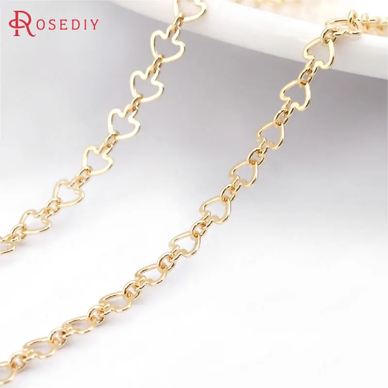 

2 Meters width 4MM 24K Champagne Gold Color Copper Heart Chape Necklace Chains High Quality Diy Jewelry Findings Accessories