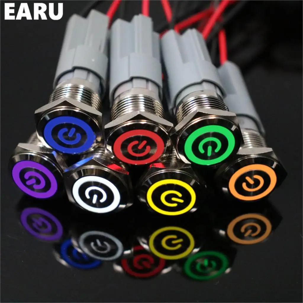16mm Metal Push Button Switch LED Power Mark Locking Latching Fixing Self-reset Momentary 1NO 1NC Red Blue Yellow Green White |
