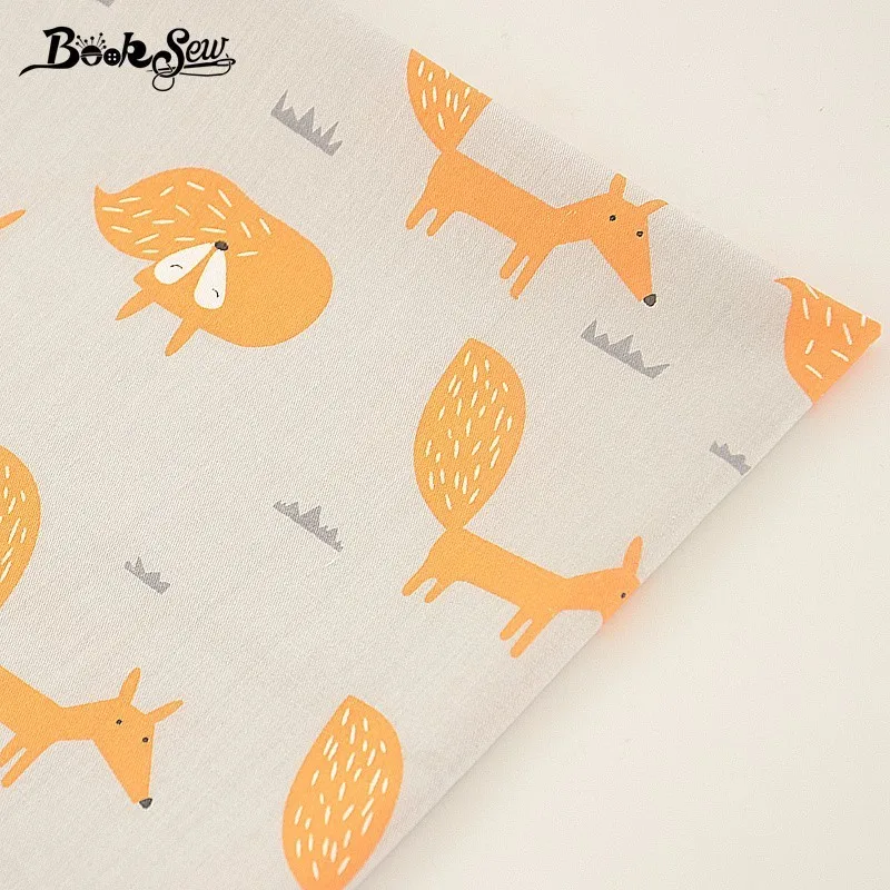 Booksew хлопок саржевая ткань серый домашний текстиль принт лисы дизайн швейная ткань для детей DIY лоскутное ремесло Tecido