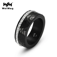 welmag female hematite health ring with rhinestones elegant stainless steel bio energy black ring jewelry for men usa size 8 0mm