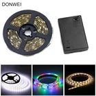 Светодиодная лента RGB с питанием от аккумулятора, 5 В, 50 см, 1 м, 2 м, SMD 3528, декоративная лампа для подсветки ПК, телевизора, теплый белый, холодный белый свет